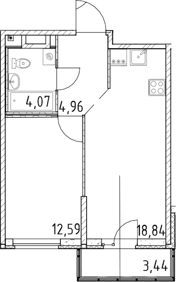 1-комнатная квартира 40.46 м², 16/23 эт., ЖК «Город Первых»